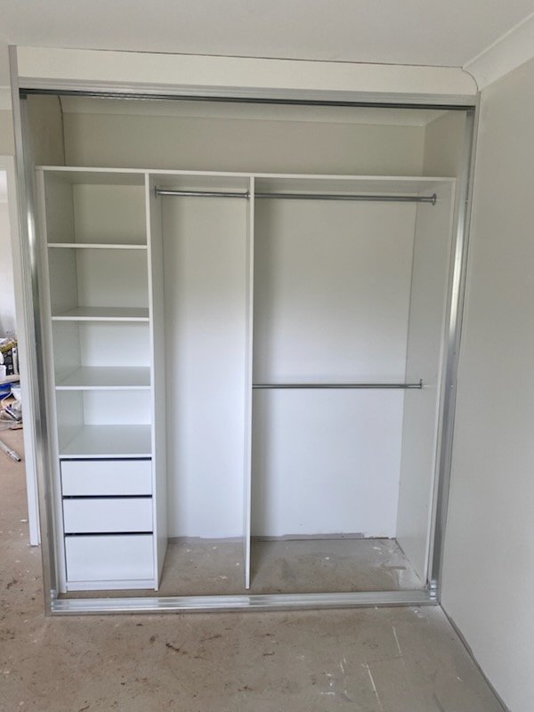 Wardrobe Internals in White Melamine with drawers and shelves