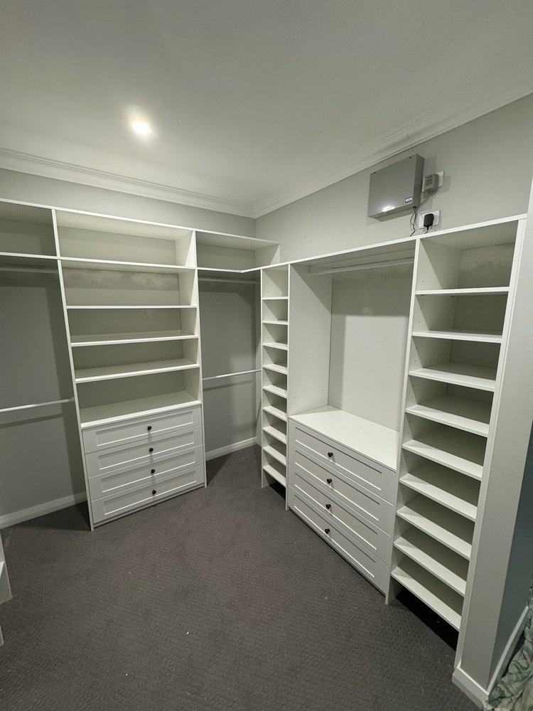 White Melamine Wardrobe with Painted Shaker Drawers